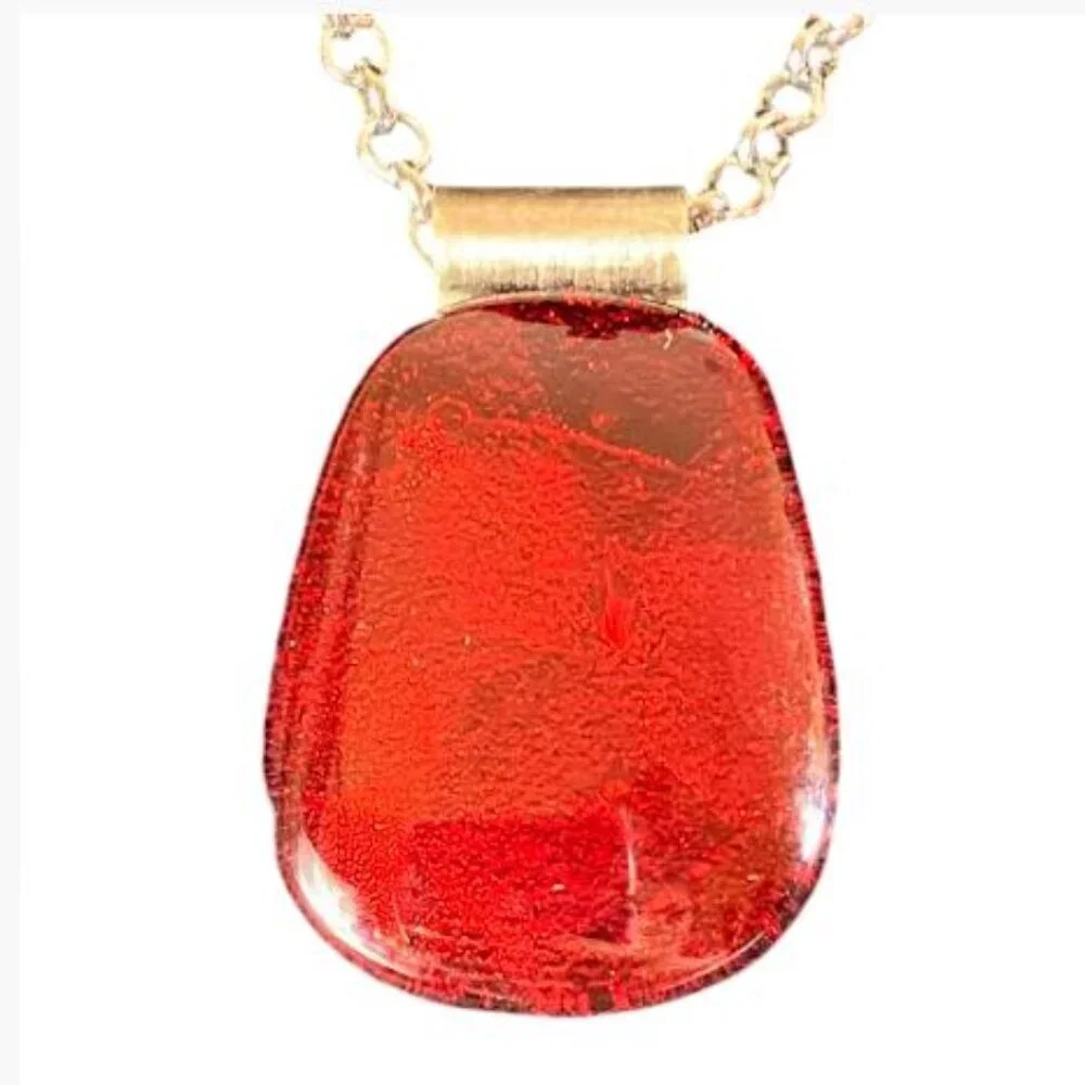 Handcrafted Glass Pendant Stunning Sparkly Red with Silver-Tone Chain 22"/24" - Picture 2 of 5